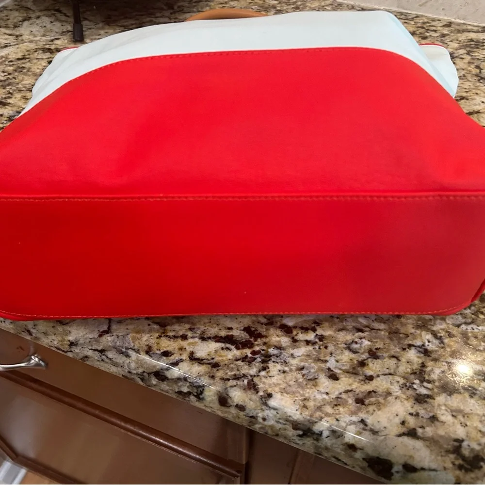 Tory Burch Two-Tone Nylon Tote - Light White & Red - Picture 9 of 11